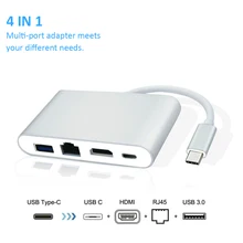 KuWFi гигабитный адаптер Ethernet многопортовый адаптер USB 3,1 тип-c к HDMI+ USB3.0+ RJ45+ USB C адаптер USB3.1 PD порт 4K type C