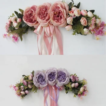 

Artificial Silk Rose Flower Door Wreath Handmade Flower Garland With Green Leaves Door Trim Garishness Wedding Home Party Decor