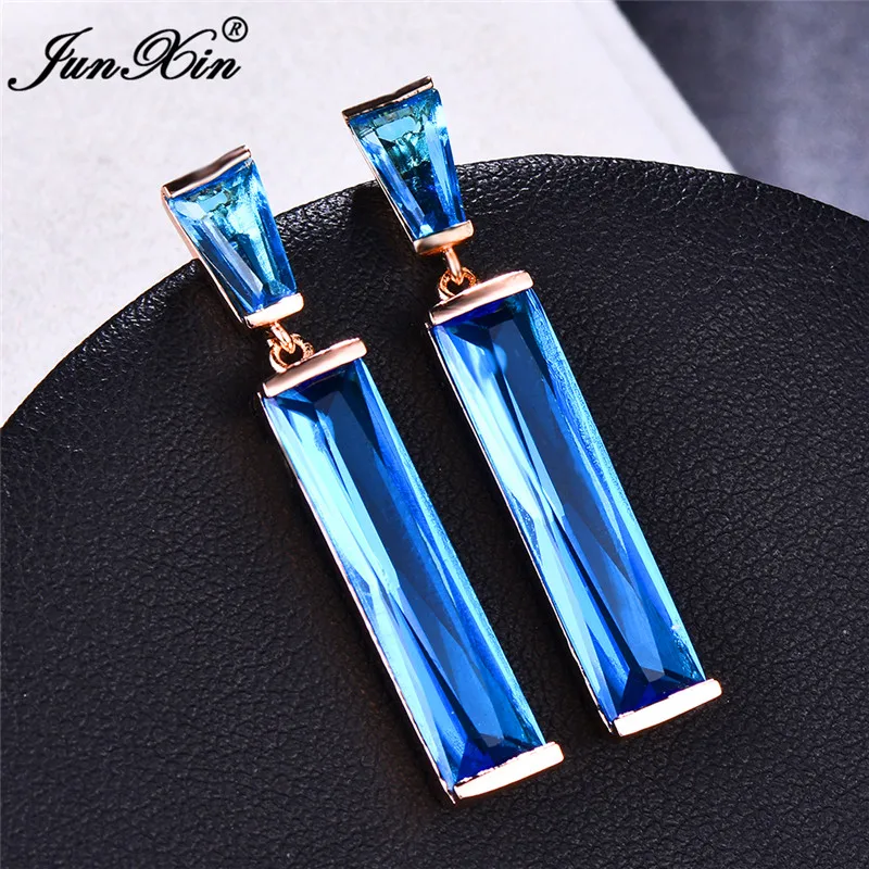 

Luxury Female Blue Stone Drop Earrings Fashion 925 Silver Rose Gold Wedding Jewelry Vintage Long Dangle Earrings For Women