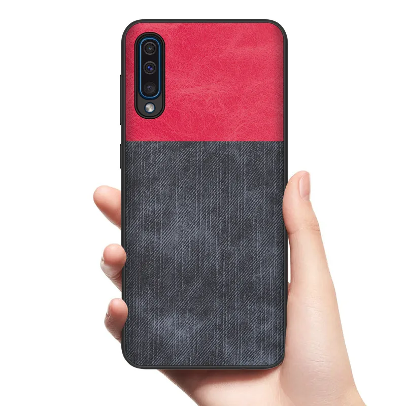 

For Samsung Galaxy A10 A30 A50 Denim Fabric Mixed Colors Leather Cover Capa For Samsung Galaxy A40 A70 Shockproof Phone Case