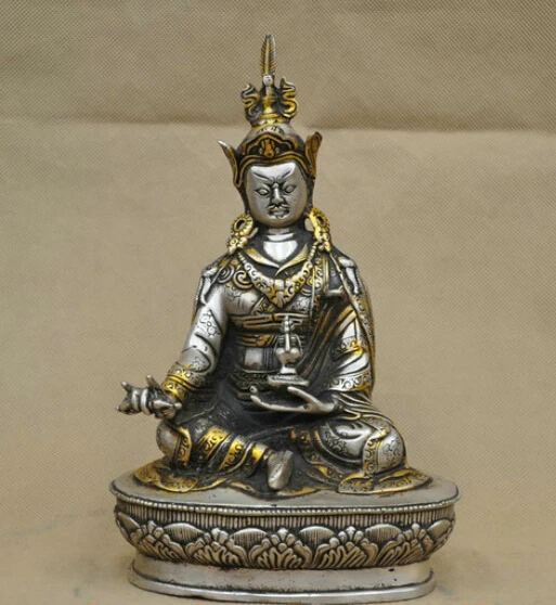 

8'' China Tibet Buddhism Padmasambhava Lotus Born Buddha Guru Bronze Statue R0712