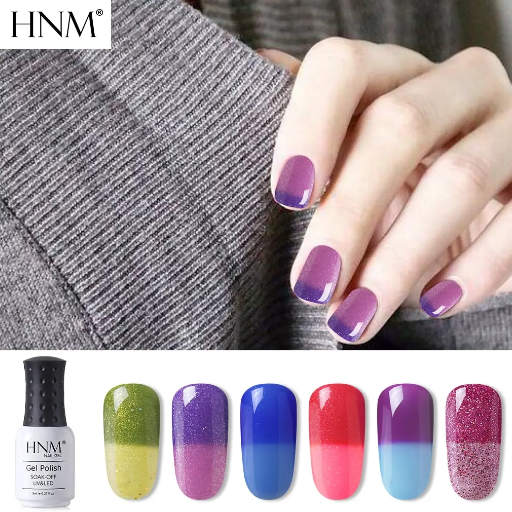 HNM 8ml Temperature Change Color Gel Nail Polish Soak Off Lucky Chameleon Thermo Lacquer Long Lasti