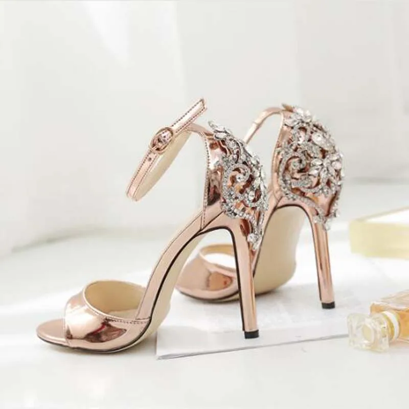 diamond heels Rhinestone Stiletto Lady Sexy Crystal Thin Heels Sandals Shoes Summer Party Dress Pumps Shoes Black Bling Crystal