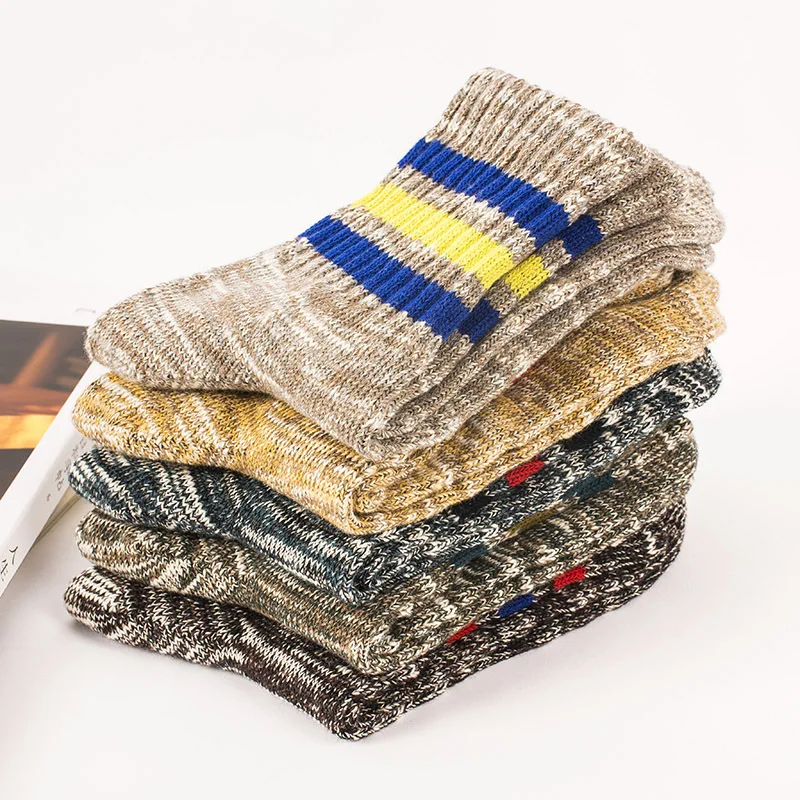 

Autumn and winter new warm personality Harajuku retro two bar stripes in the tube cotton men's socks high-quality casual socks