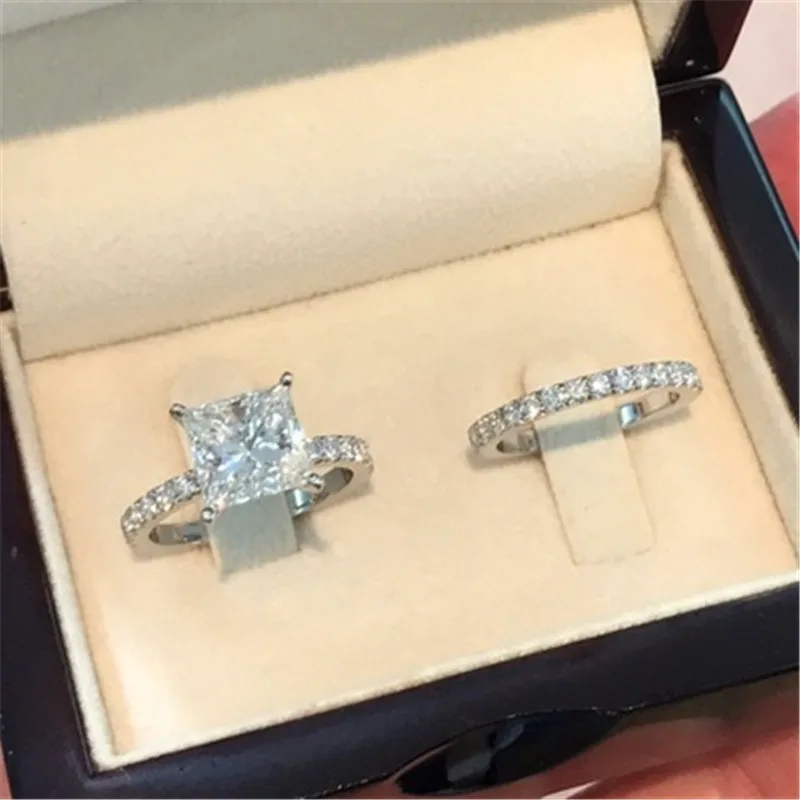 Mostyle модные серебряные кольца набор для женщин ювелирные изделия простой дизайн квадратный Циркон Свадебное обручальное кольцо Бижу
