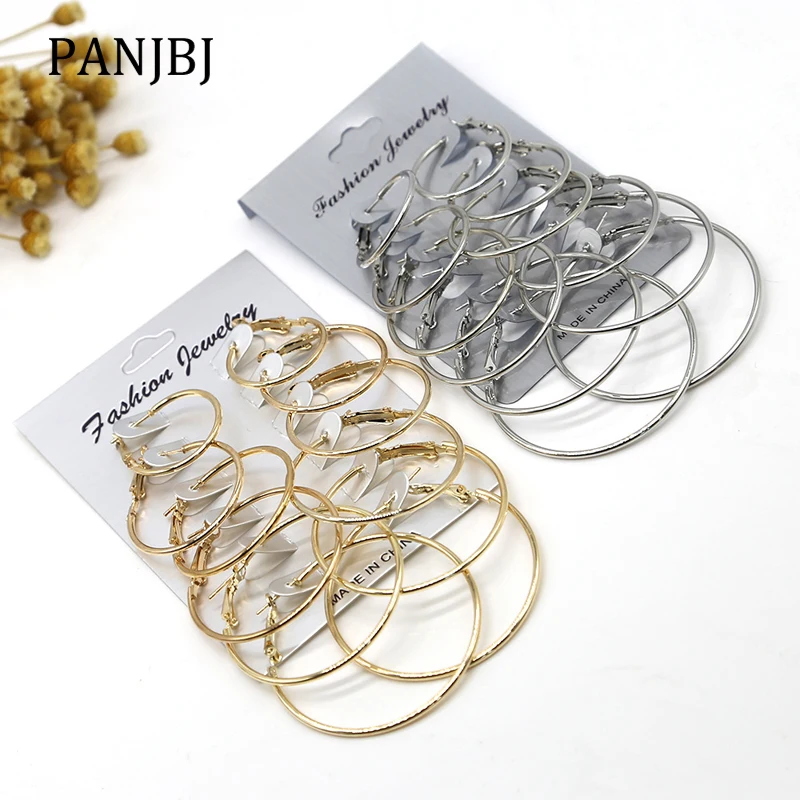 

New Trendy Simple Gold Silver 6 Pairs/Set Hoop Earrings Ladies Elegant Vintage Round Earrings For Women Gifts Fashion Jewelry
