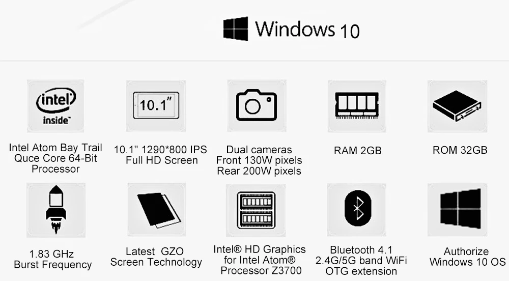 Новый 10,1 дюймовый планшетный ПК Intel Bay Trail Z3735F четырехъядерный 1280 P ips Windows 10 2 Гб ram 32 ГБ rom type-C OTG Bluetooth 2 в 1 планшет