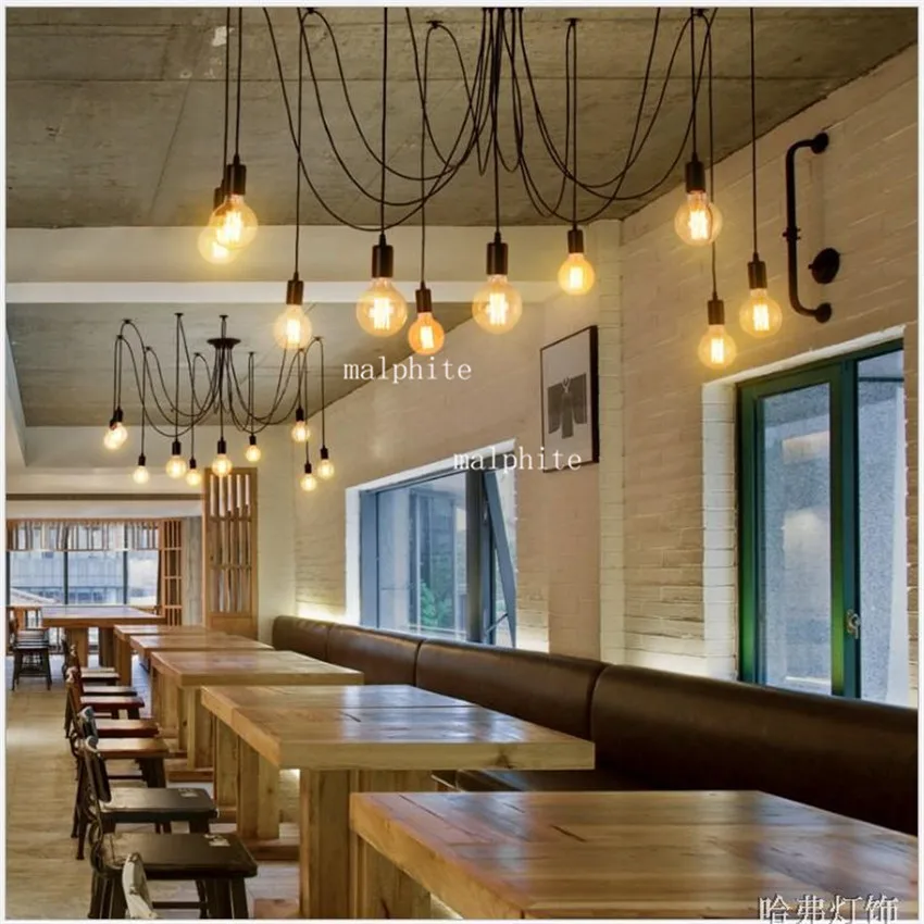 

Loft LED Creative Spider Lights Chandelier Art Bar Coffee Shop Simple Fish Wire Iron Droplight Experimental Bottle Light Fixture