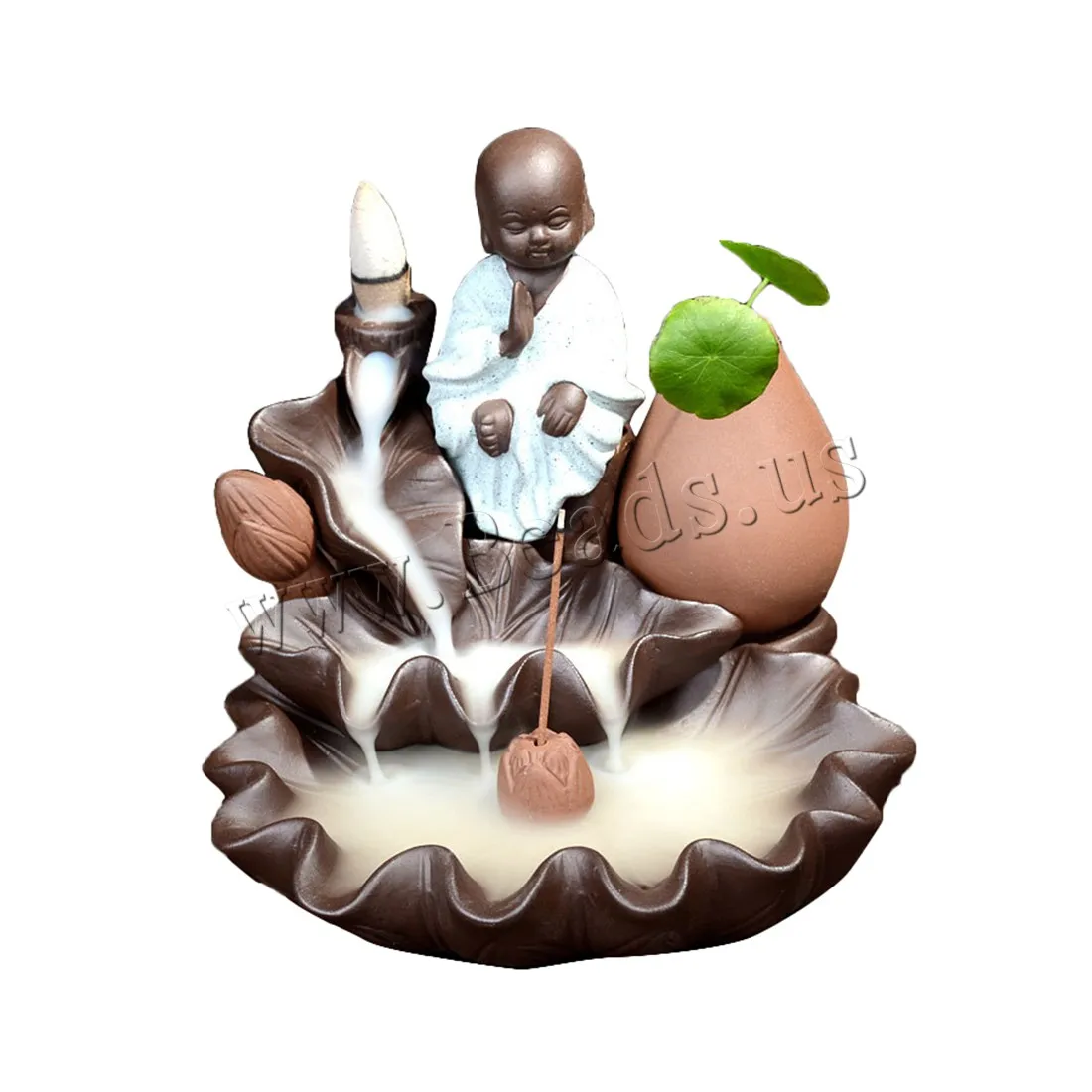 Backflow Incense Burner Little Monk Smoke Waterfall Incense Holder Lotus Flower Incense Censer Use In Home Office Teahouse