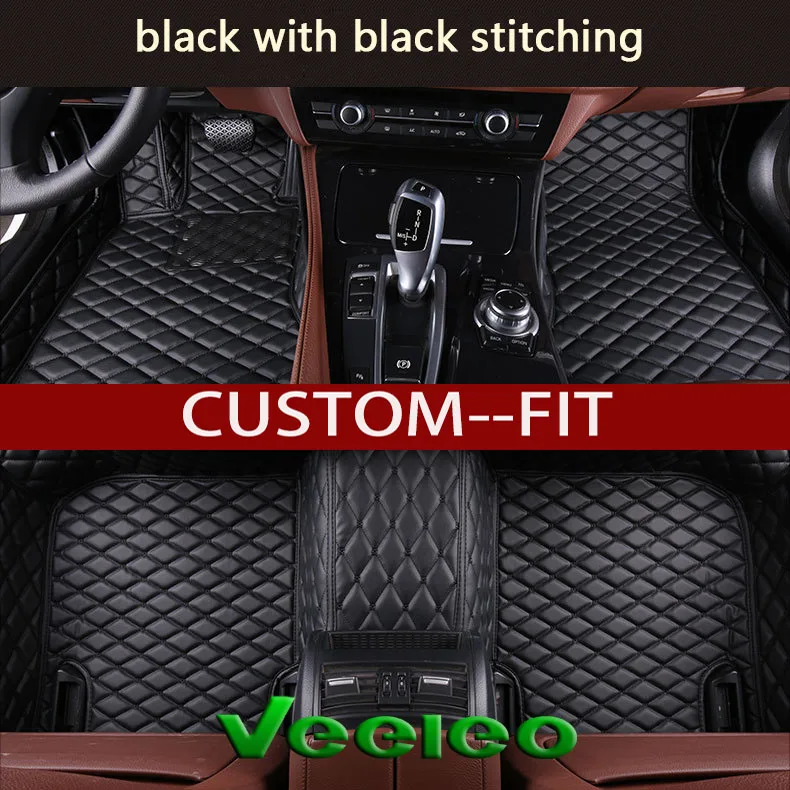 Custom Car Floor Mats for Ford Mustang 2010-2014 Black red + Black red 2015-2019 Double Layer Luxury Leather Waterproof Anti-Skid Full Coverage FloorLiner Front ＆ Rear Mat/Set 