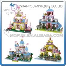 Full Set 4pcs Mini Qute YZ princess castle girls kids gift plastic building block bricks assemble DIY education educational toy