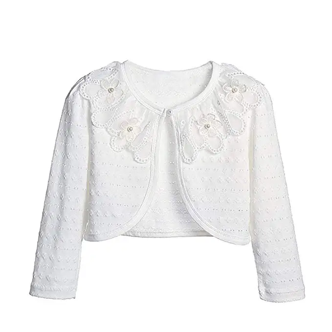 Brand Girls Long Sleeve Kids Lace Bolero Shrug Pearls Button Wedding Cardigan Princess Flower Lace Collar Party Coat 1-6 Y