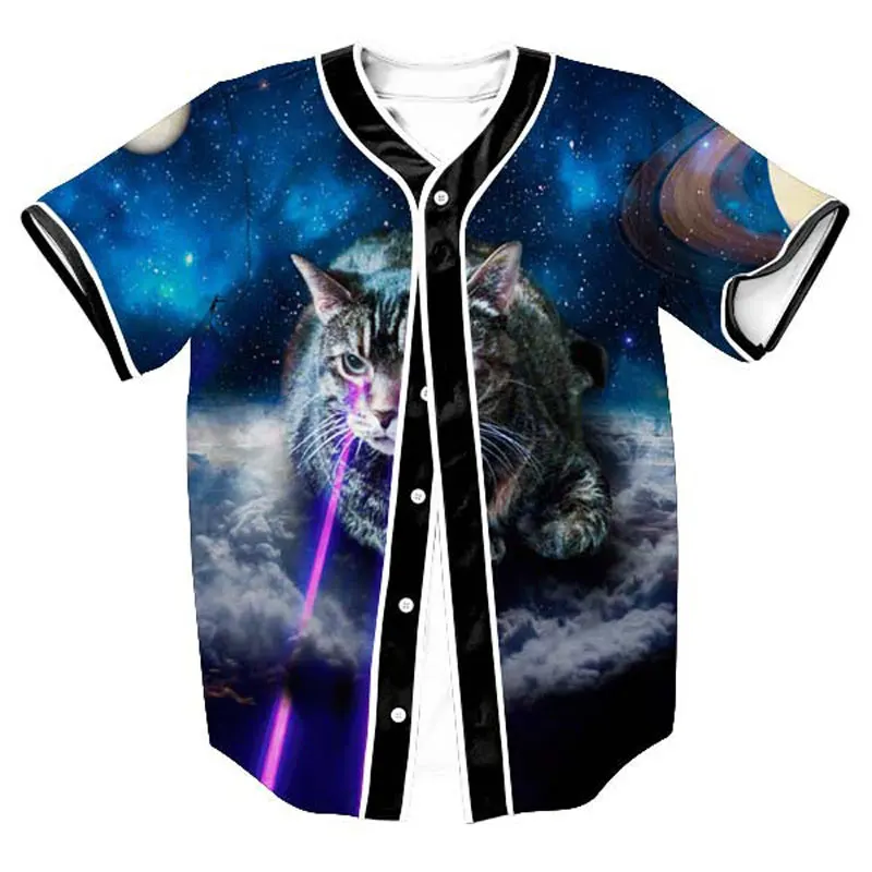 

3D Cat Baseball Shirt Men 2017 Space Galaxy Print Men T Shirt Casual Harajuku Male T Shirts Baseball Jersey Hip Hop Tops Tee 2XL