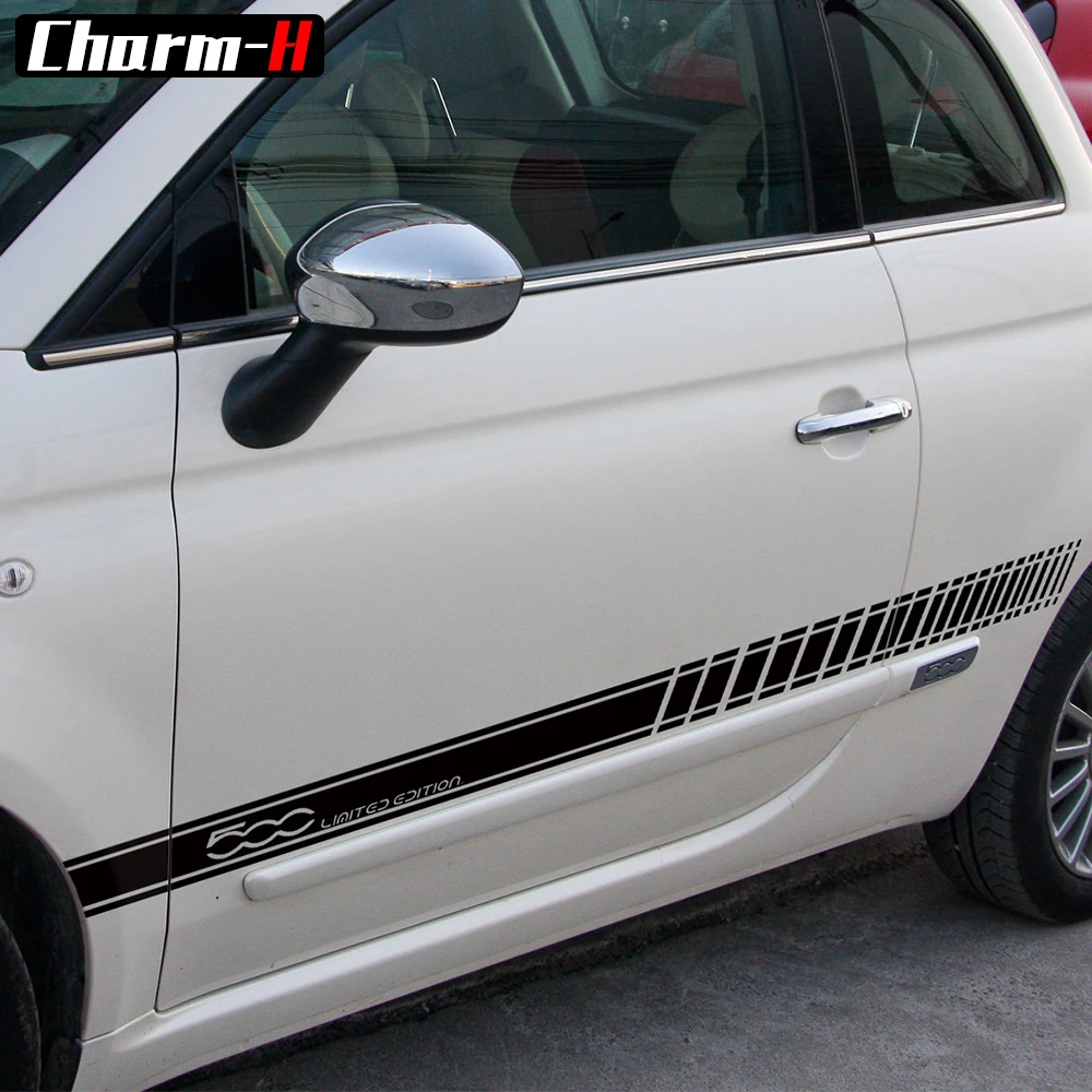 

2pcs Car Styling Accessories Door Side Graphic Decal Skirt Sill Stripes Stickers for Fiat 500 Limited Eidtion