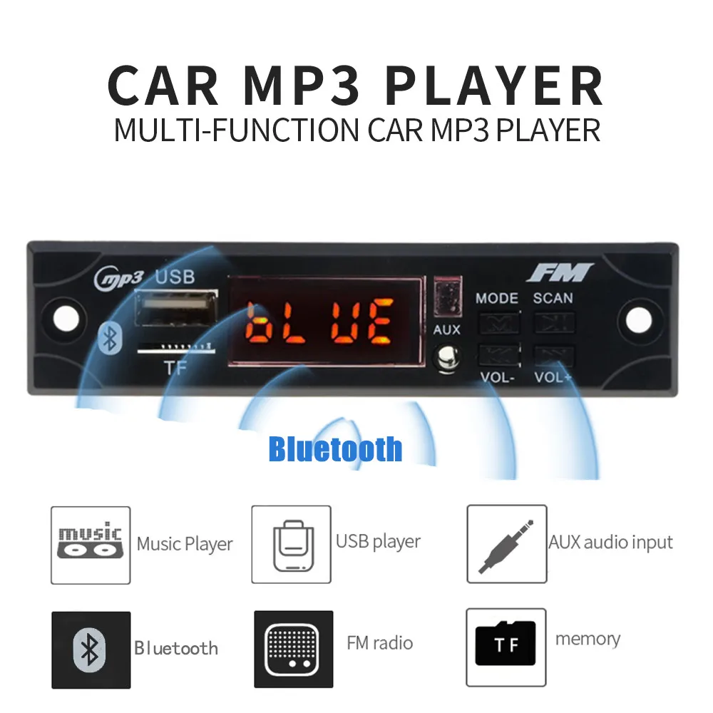 Поддержка USB TF карты Автомобильный MP3 плеер Bluetooth 12 В FM радио декодер плата для
