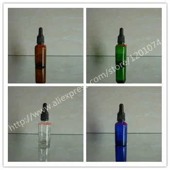

30ml clear/blue/brown/green shiny Glass Essential Oil Bottle With black plastic anti-theft ring+black/white rubber cap