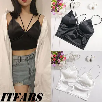 

2018 Summer Women Sexy Cotton Breast Cross Vest Female Short Style Backless Camis Girls Brief Fashion Top Satin Wholesale