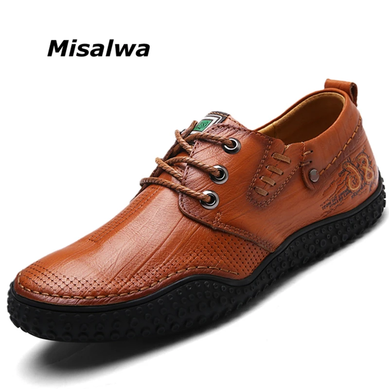 

Misalwa Genuine Leather Luxury Men Casual Shoes Handmade Leisure Black Brown Men Fashion Autumn Style Soft Moccasins Men Loafers