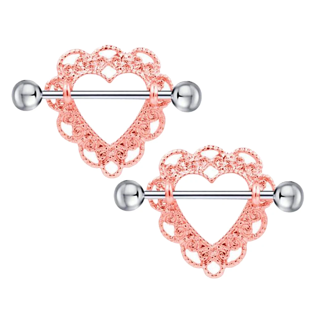 1 Pair Fashion Stainless Steel Love Hearts Nipple Bar Rings Nipple Ring Barbell Body Piercing Jewelry