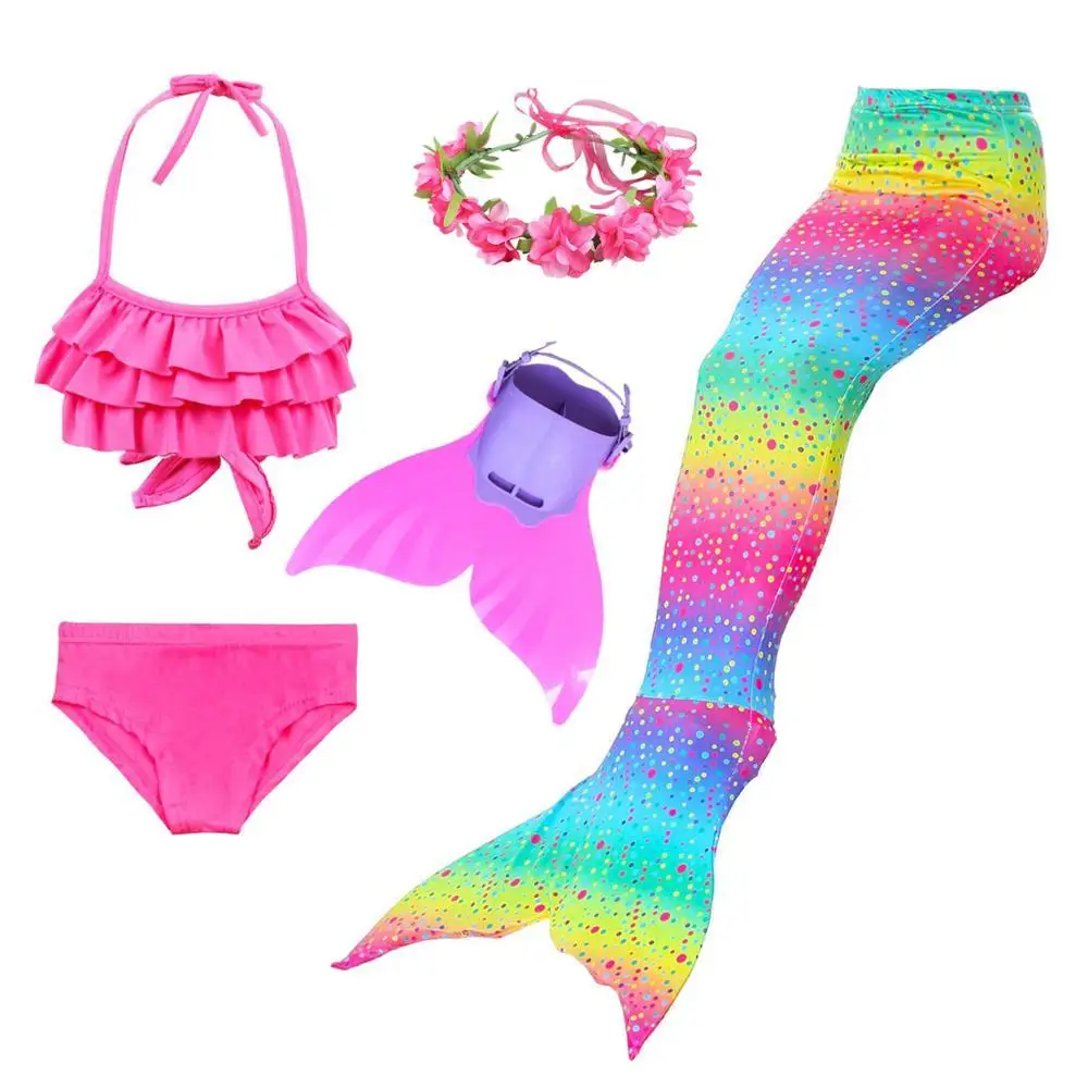 Girls Pink Mermaid Swimming Costume Childrens Swimwear