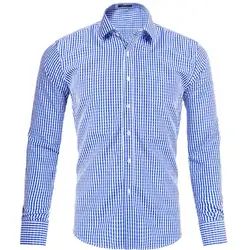 Новое поступление Для мужчин рубашка с длинными рукавами Мужская одежда рубашки бренда Повседневное модные Бизнес Стиль рубашки в клетку
