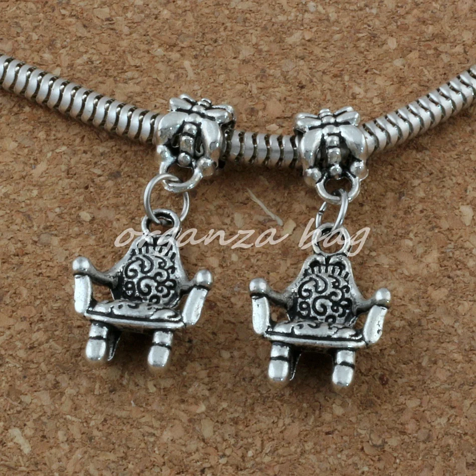 100pcs Antiqued Silver Alloy Chair Sofa Charm Big Hole Bead Fit Charm Bracelet Jewelry 13.5x 32.5mm A-181a