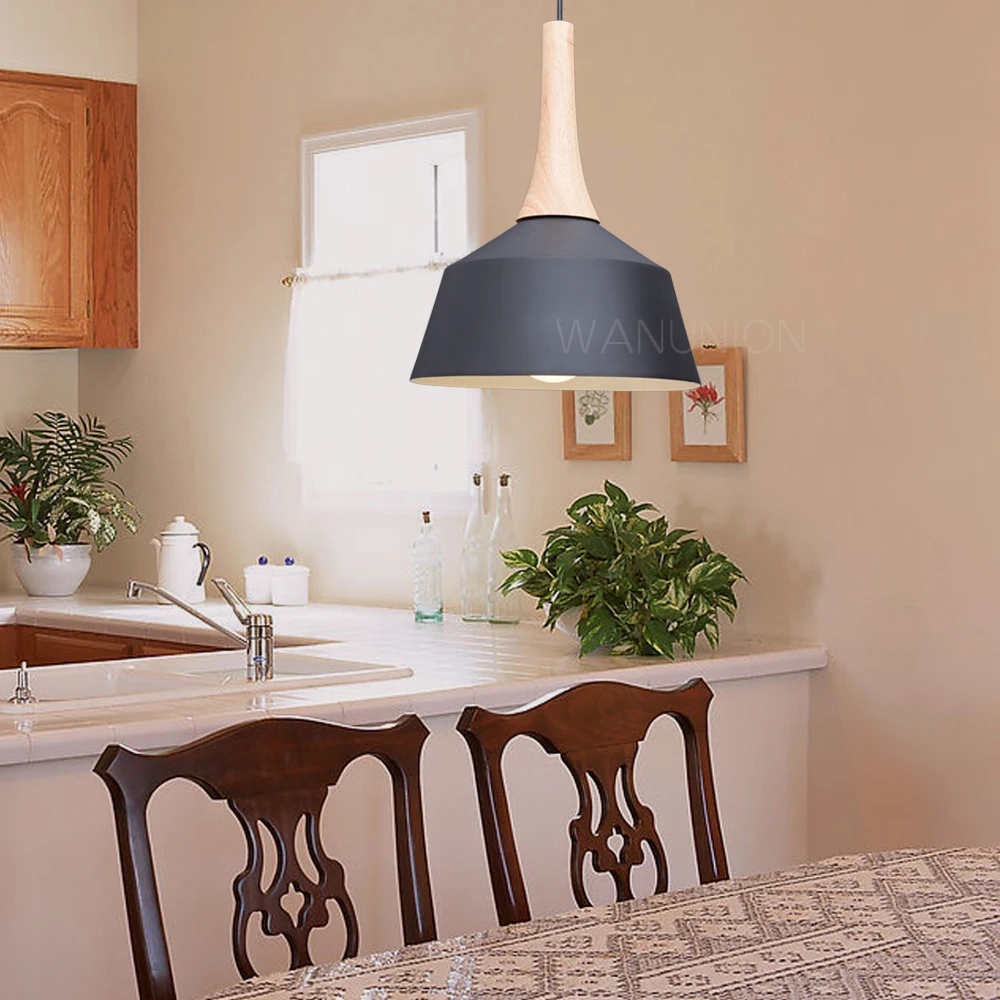 

Nordic Pendant Lights Wood Aluminum Lampshade Industrial Lighting Loft Lamparas Dining Room Pendant Lamp E27 Light Fixtures