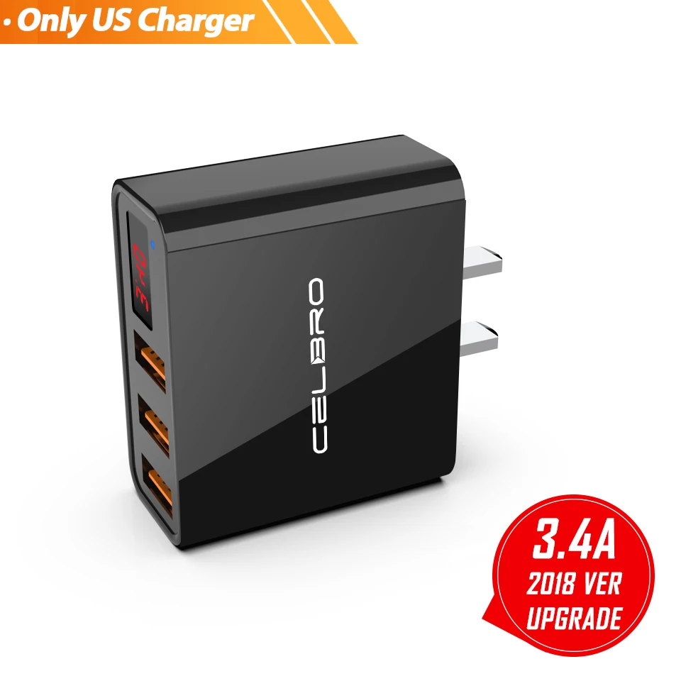 3 порта Usb настенное зарядное устройство адаптер ЕС США вилка Usb зарядное устройство для телефона светодиодный дисплей Универсальное зарядное устройство Usb для нескольких телефонов - Тип штекера: 3.4A US charger