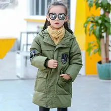 Дети Вниз Куртки 2016 Зимние Девушки Пальто Outerwears Мода Долго Капюшоном Теплый Белый Утка Вниз Для 5-14 Т высокое Качество