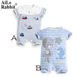 AiLe Rabbit/Прямая продажа детской одежды 12770 г. летняя хлопковая парусная лодка для мальчиков, в полоску, в Корейском стиле, 18*3