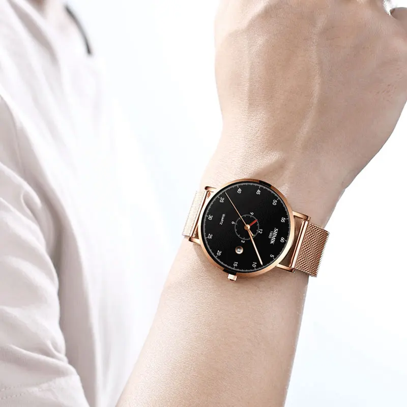 Креативный дизайн, короткие часы, повседневные часы с сетчатым ремешком, кварцевые часы с календарем, мужские часы, брендовые роскошные часы, мужские часы