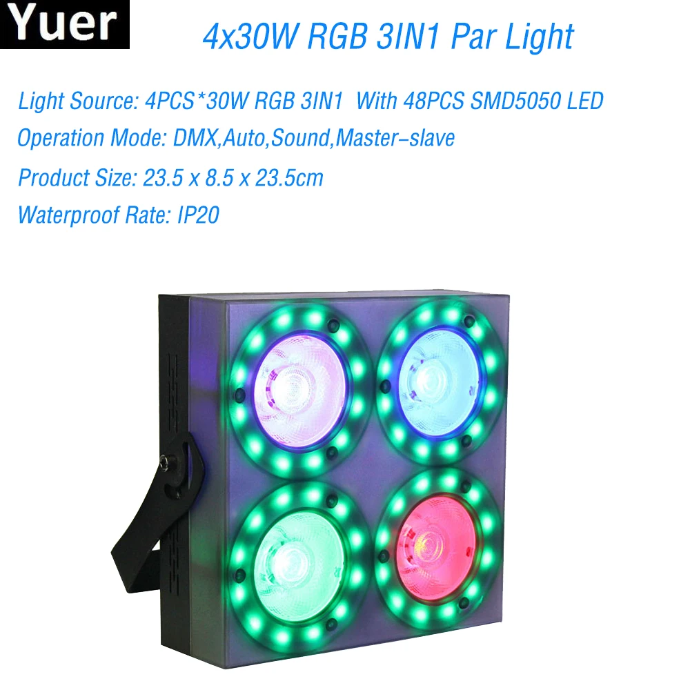 

LED Par Show Panel 4x30W RGB 3IN1 48PCS SMD5050 LED Light DMX512 Sound Music Par Light For Party Dj Disco Club Stage Lighting