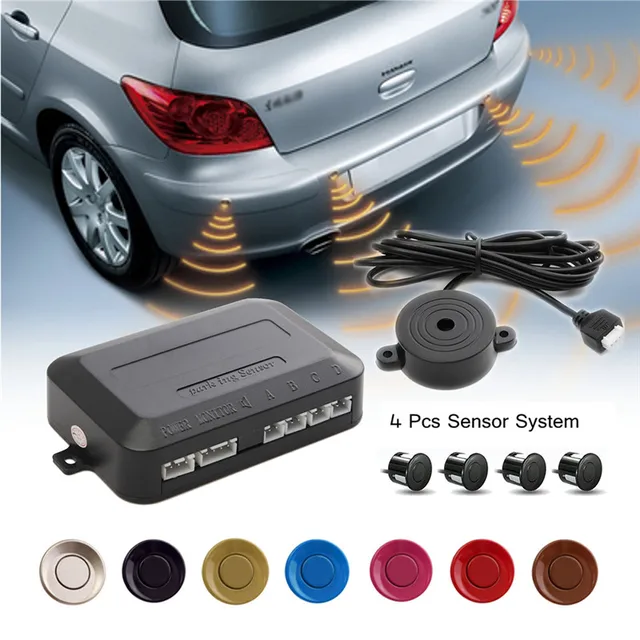 DC 12V  200mA Auto Car Accessories Original New HLEST Parking Sensor Colorful Radar Recoil Car Buzzer Alarm System 4 Kit Camping