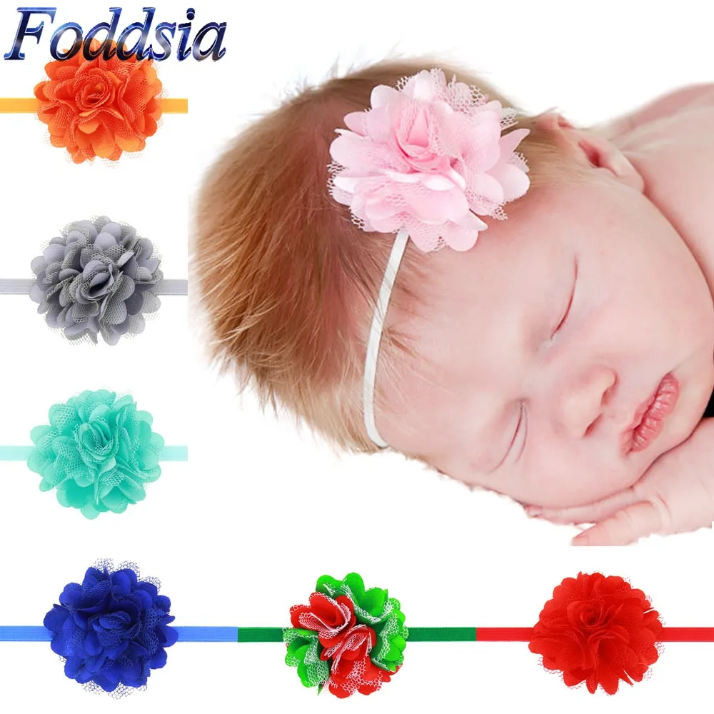 

Foddsia 17pcs/lot Newborn Girls Satin Lace Flower Headband Children Headwear Elastic Hair Bands kids Hair Accessories CH106