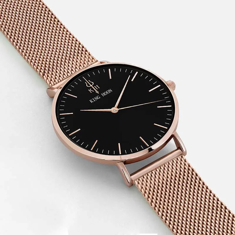 KING HOON Top Luxury Brand Rose Gold Silver Women Watches Leather Steel Quartz Wrist Watch relogio feminino Clock montre femme
