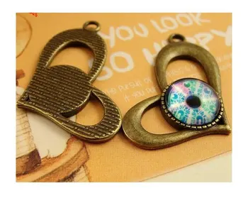 

20pcs 14mm Antique Bronze Cabochon Pendant Base, Heart Shape round pendant setting (3020007)
