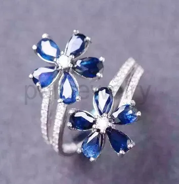 

Sapphire ring Free shipping Natural real sapphire 925 sterling silver Finger rings Flower style ring 0.3CT*10pcs gems #X16101401