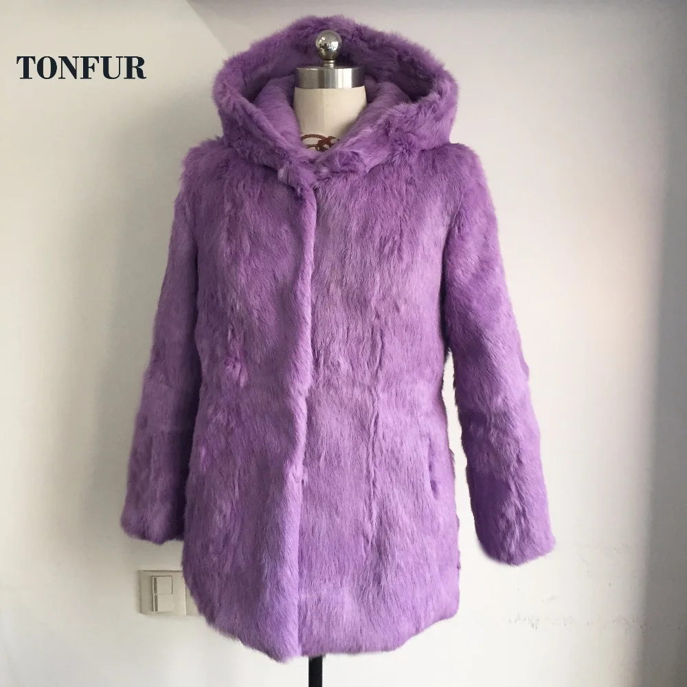 

2019 New Arrival Calssical Women Coat 100% Full Pelt Real Rabbit Fur Coat With Fur Hood Full Sleeve Customize Big Size WSR162