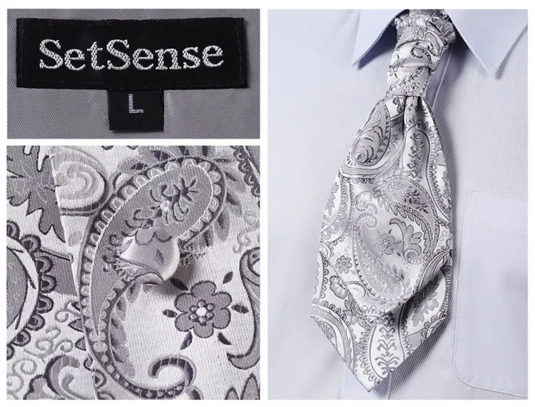 VE12 серебристо-серый Пейсли Топ Дизайн Свадебные Мужские шелк жилет карман Квадратные запонки набор галстуков для костюма смокинг