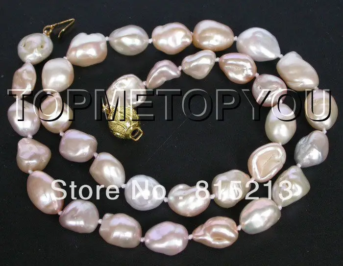 

ddh00700 Charming! Genuine 10X14mm white pink Reborn Keshi pearls necklace