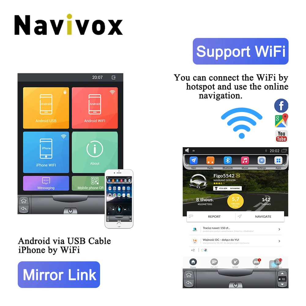 Navivox 2 Din Android Car DVD Player GPS Navi para Ford Focus 2012-2017 espejo enlace Bluetooth Tesla estilo radio de coche con pantalla grande