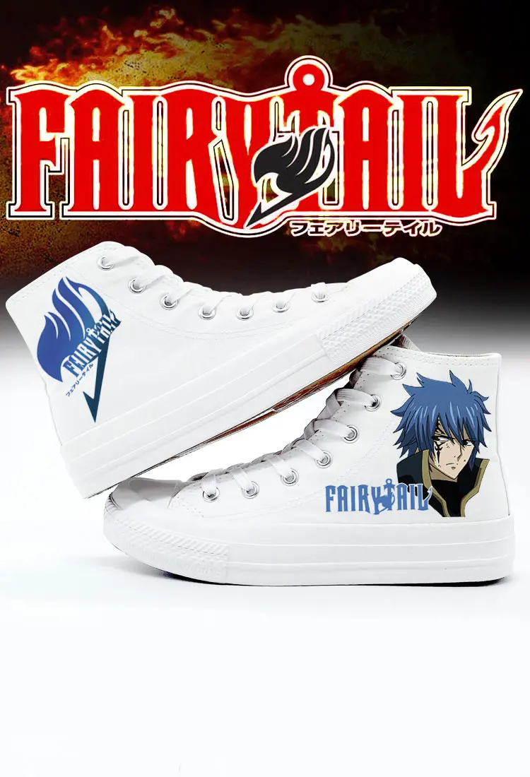 The Fairy Tail Shoes Woman Cosplay Anime Natsu Gray Women Sneakers High Top Canvas Shoes Off White Graffiti Casual Men Shoes