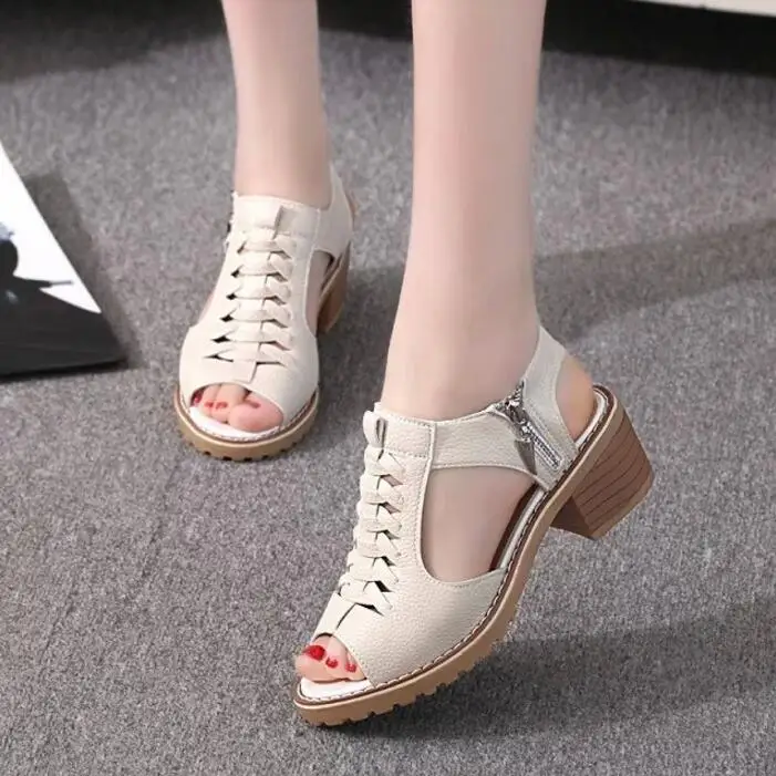 JOKSD/Элегантные женские босоножки в винтажном стиле на среднем квадратном каблуке; летняя стильная обувь с открытым носком, перекрестной шнуровкой и молнией сбоку; женская обувь; XS67