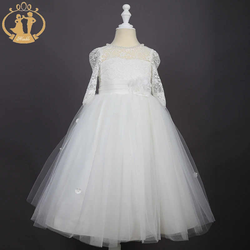 Nimble/свадебная одежда для девочек; кружевная одежда принцессы ручной работы с цветами и бисером; вечерние платья для девочек; Одежда для девочек; vestidos