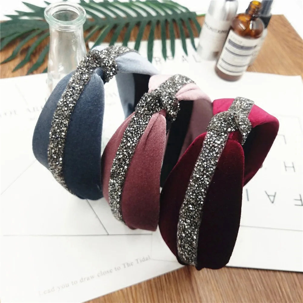 

Diamond Gold Velvet Knot Hairband Women Korean Elegant Retro Head Hoop Band Headband Hair Accessories Harajuku Girl Headdress