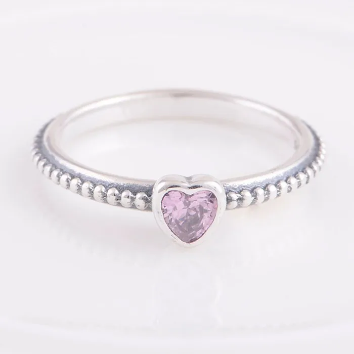 Delicate Heart ring with Pink CZ Ring 