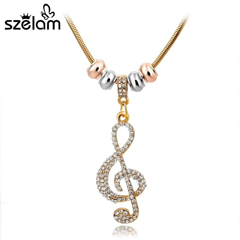 

Long Chain Crystal Pendant Necklace Fashion Music Charm Necklaces For Women Silver Gold Sweater Necklace Jewelry SNE150774