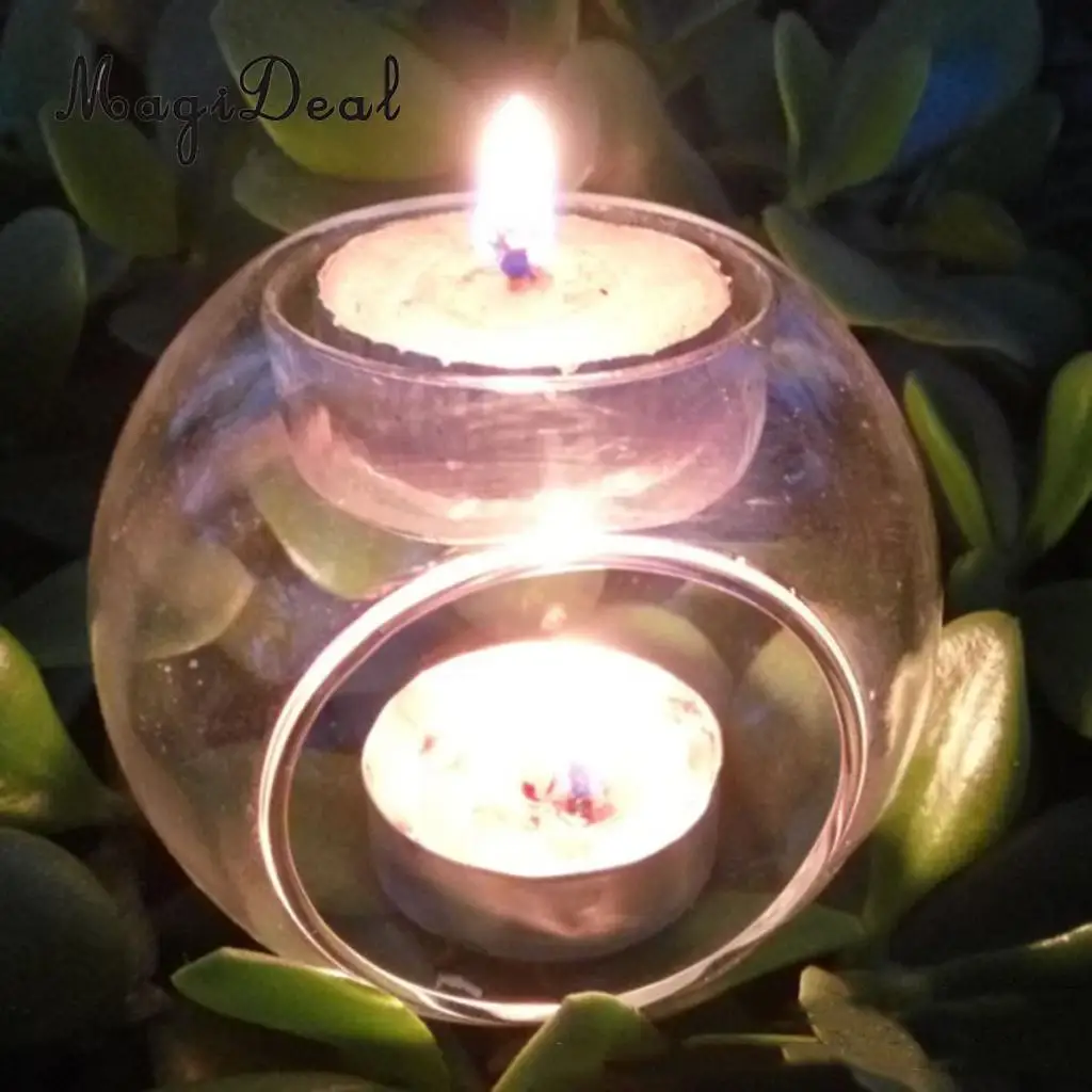 

Elegant Tea Light Glass Candle Holders Wedding Table Centrepiece Wax Pillar Case 8-12cm