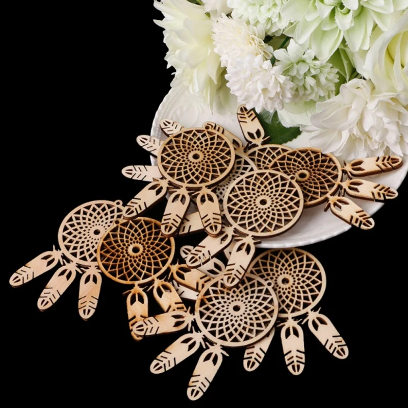 

10Pcs Wood Laser Cut Dream Catcher Ornament Christmas Tree Decor Party Home Decoration