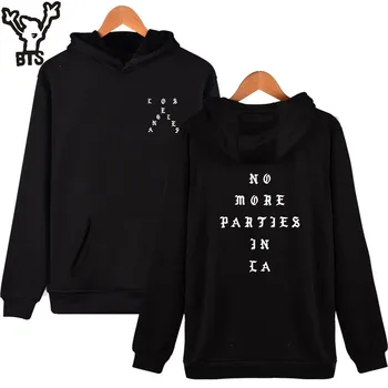 

NO MORE PARTIES IN LA Hoodies Men Hip Hop Black Design Letter Casual Hoodie Sweatshirt Hoodies Hooded Black Casual Pullovers